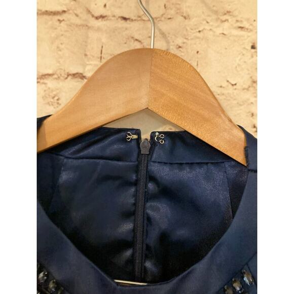 Neblon Poly USA Dress Womens XL Evening Navy Blue Satin Beaded Halter Party Zip - Picture 3 of 15